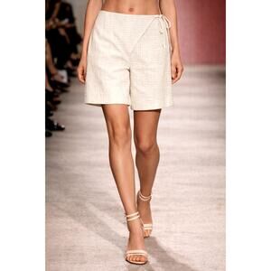 Free People Pucker Check Wrap Around Shorts Tie Waist Oatmeal M